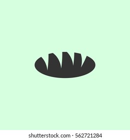 Bread icon flat. Grey vector symbol on green background