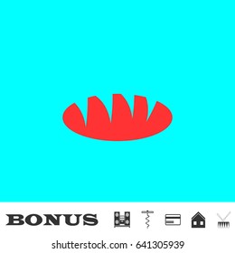 Bread icon flat. Red pictogram on blue background. Vector illustration symbol and bonus buttons Music center, corkscrew, credit card, house, drum