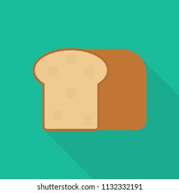 bread icon in flat style with long shadow, isolated vector illustration on green transparent background