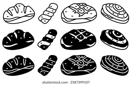 Bread icon illustration collection. Black and white design icon for business. Stock vector.