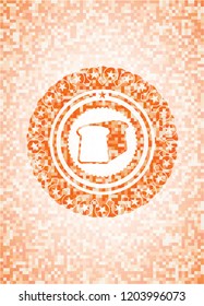 bread icon inside abstract orange mosaic emblem with background