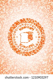 bread icon inside abstract orange mosaic emblem