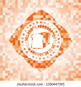 bread icon inside abstract orange mosaic emblem