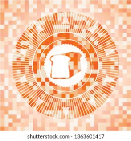 bread icon inside abstract orange mosaic emblem with background