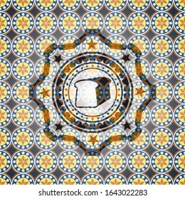 bread icon inside arabesque badge background. arabic decoration.