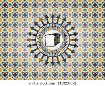 bread icon inside arabesque emblem background. arabic decoration.