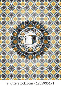 bread icon inside arabic badge. Arabesque decoration.