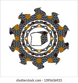 bread icon inside arabic badge. Arabesque decoration.