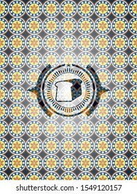 bread icon inside arabic badge. Arabesque decoration.