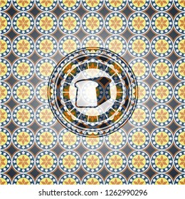 bread icon inside arabic emblem background. Arabesque decoration.
