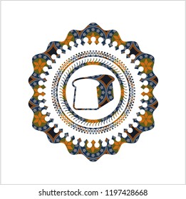 bread icon inside arabic style badge. Arabesque decoration.