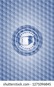 bread icon inside blue emblem or badge with abstract geometric pattern background.
