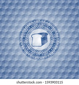 bread icon inside blue emblem with geometric background.