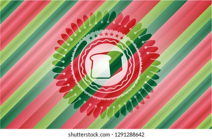 bread icon inside christmas colors style badge.