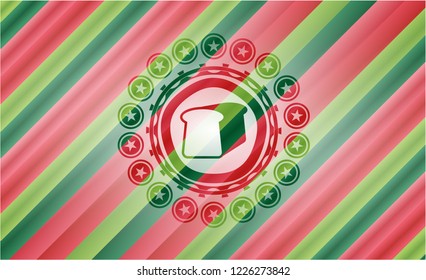 bread icon inside christmas emblem background.