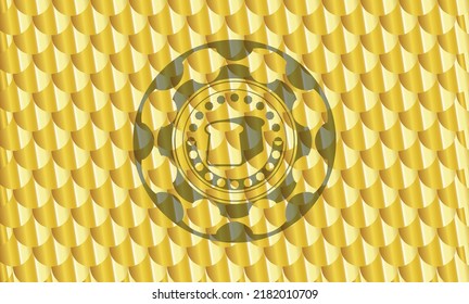 bread icon inside gold badge or emblem. Scales pattern. Vector Illustration. Detailed. 
