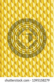 bread icon inside golden badge or emblem. Scales pattern. Vector Illustration. Detailed.