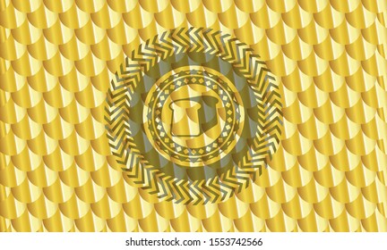 bread icon inside golden badge or emblem. Scales pattern. Vector Illustration. Detailed.
