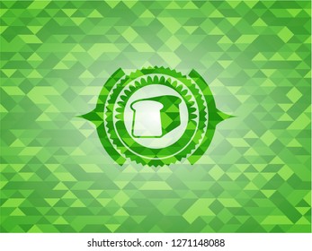 bread icon inside green emblem with mosaic background