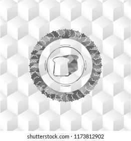 bread icon inside grey badge with geometric cube white background