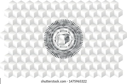 bread icon inside grey badge with geometric cube white background