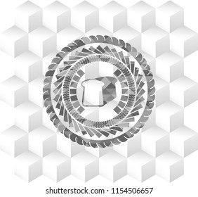 bread icon inside grey emblem with cube white background