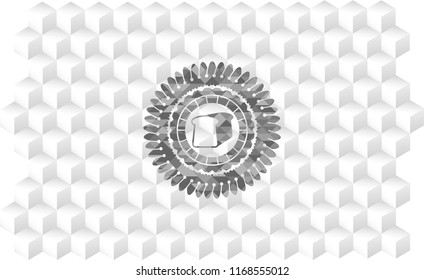 bread icon inside grey emblem. Retro with geometric cube white background