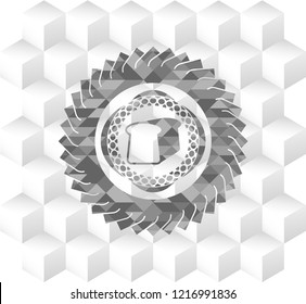 bread icon inside grey emblem with geometric cube white background