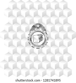 bread icon inside grey emblem. Retro with geometric cube white background