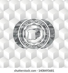 bread icon inside grey emblem with cube white background