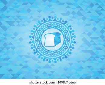bread icon inside light blue emblem with mosaic ecological style background