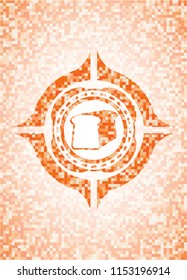 bread icon inside orange mosaic emblem with background