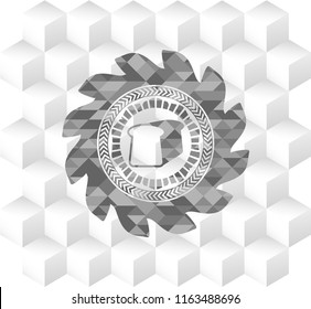 bread icon inside realistic grey emblem with geometric cube white background