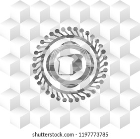 bread icon inside realistic grey emblem with cube white background