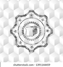 bread icon inside realistic grey emblem with geometric cube white background