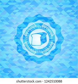bread icon inside realistic light blue emblem. Mosaic background