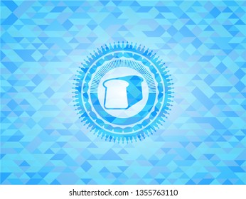 bread icon inside realistic light blue emblem. Mosaic background