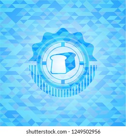 bread icon inside realistic sky blue mosaic emblem