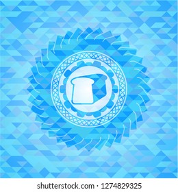bread icon inside realistic sky blue mosaic emblem