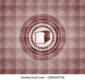 bread icon inside red seamless emblem or badge with abstract geometric pattern background.