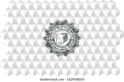 bread icon inside retro style grey emblem with geometric cube white background