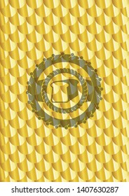 bread icon inside shiny golden badge. Scales pattern. Vector Illustration. Detailed.