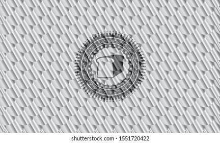 bread icon inside silver color badge or emblem. Scales pattern. Vector Illustration. Detailed.