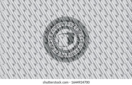 bread icon inside silver shiny badge. Scales pattern. Vector Illustration. Detailed.