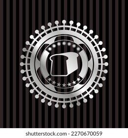 bread icon inside silvery badge. 