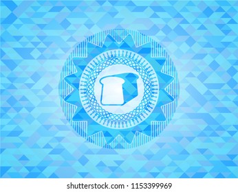 bread icon inside sky blue emblem with triangle mosaic background