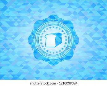 bread icon inside sky blue emblem. Mosaic background