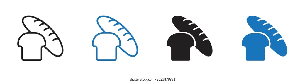 Bread icon linear graphics set vector in black