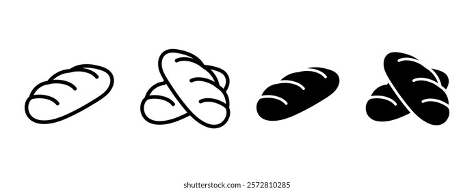 Bread icon. Loaf vector illustration. Bakery symbol. Grocery logo. Baguette sign. Couple of breads laying one on other pictogram. Simple wheat loaf silhouette outline, line and black isolated.