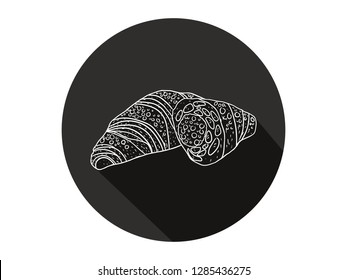 bread icon with long shadow, bread icon with modern line art style, hand drawn vector illustration.
